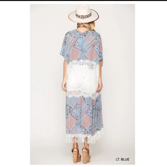 FLORAL LACE ACCENT MAXI  KIMONO - Picture 5 of 6